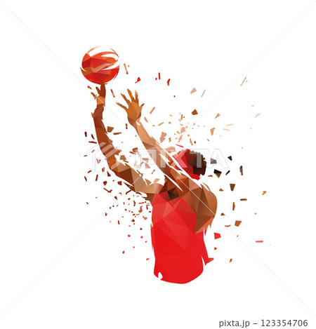 Basketball player shooting ball, jump shot. Abstract isolated low polygonal vector illustration, ink drawing Basketball player shooting ball, jump shot. Abstract isolated low polygonal vector illustration, ink drawing 123354706