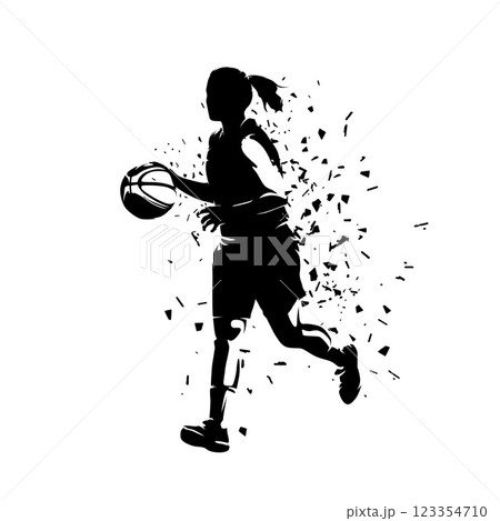 Basketball women, woman playing basketball. Isolated vector silhouette, ink drawing 123354710