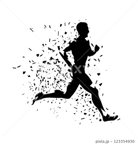 Running man, isolated vector silhouette. Sprinting runner 123354930