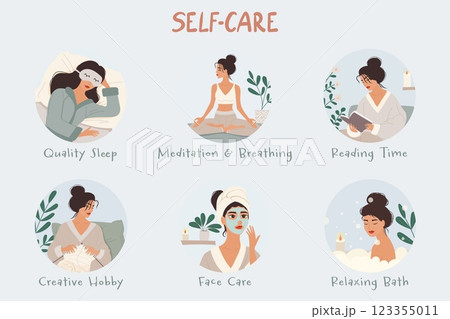 Self-care checklist with daily wellness activities, vector illustration 123355011