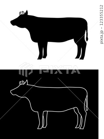 牛のイラストモノクロセット(黒毛和牛) 牛のイラストモノクロセット(黒毛和牛) 123355212