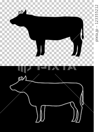 牛のイラストモノクロセット(黒毛和牛) 牛のイラストモノクロセット(黒毛和牛) 123355212