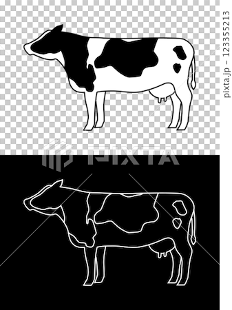 Cow illustration monochrome set (Holstein) 123355213