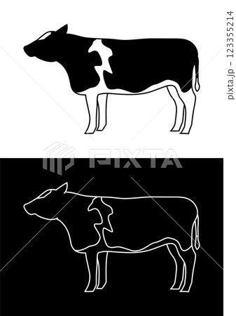 牛のイラストモノクロセット 牛のイラストモノクロセット 123355214