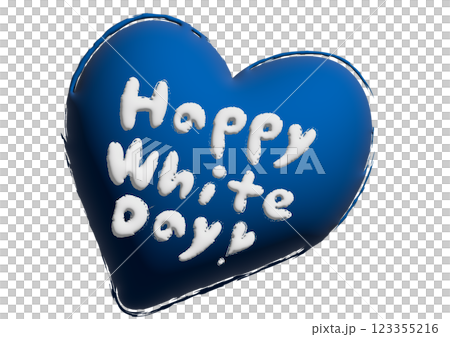 青色ハートと白色ホワイトデーの文字の3Dイラスト 123355216