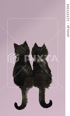2匹の黒猫が並んで背中を向けて座っている 何かを見ているように背を向けて座る2匹の黒猫 123355304