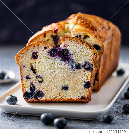 Freshly Baked Blueberry Loaf on Dish 123355469