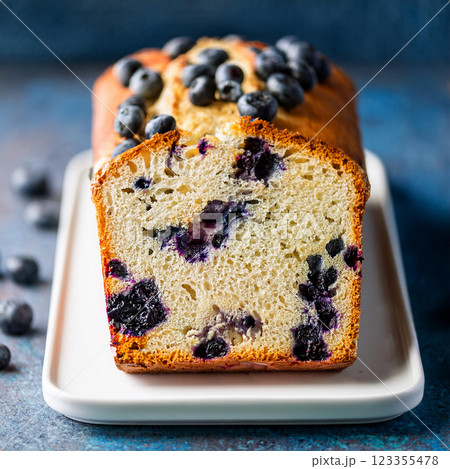 Freshly Baked Blueberry Loaf on Dish 123355478
