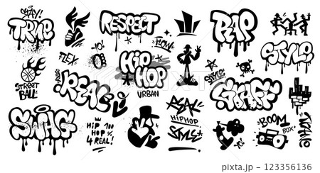 graffiti street art hip hop style isolated vector graphic icons , lettering vector design element background graffiti street art hip hop style isolated vector graphic icons , lettering vector design element background 123356136