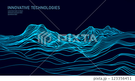 Abstract mountain landscape illustration. Wavy contour lines create depth and texture. Nature, geography, and topographic design concept. Minimalist line art drawing background 123356451