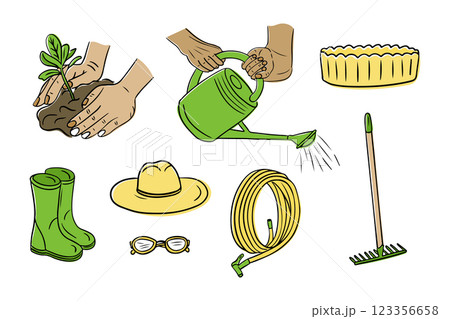 Colorful gardening tools and accessories 123356658