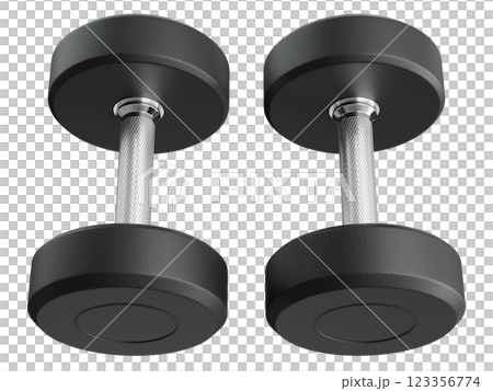 Two Blank Round Rubber Dumbbells, weightlifting gym equipment top view 123356774