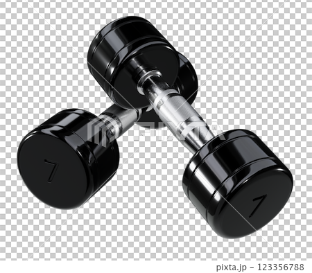 Two blank Round Dumbbells with number 7, black weightlifting gym equipment 123356788