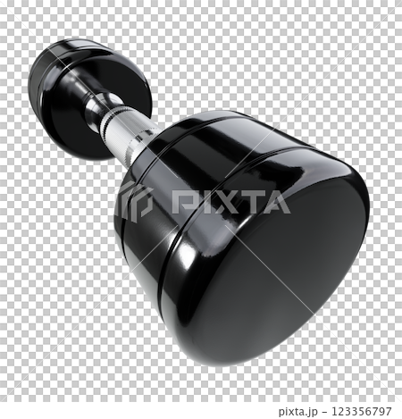 Blank Round Dumbbell, chrome weightlifting gym equipment wide angle view 123356797