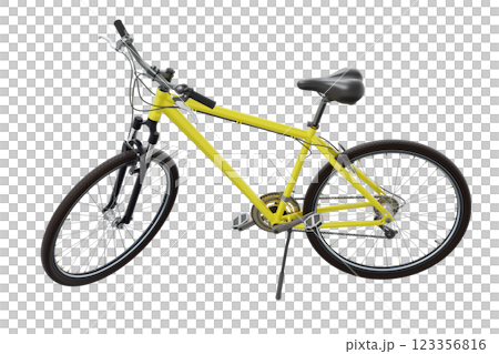 Yellow bicycle standing on kickstand 123356816