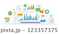 Financial data illustration with charts and laptop analysis with vector icons 123357375