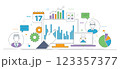 Data analysis illustration with charts and business communication with vector icons 123357377