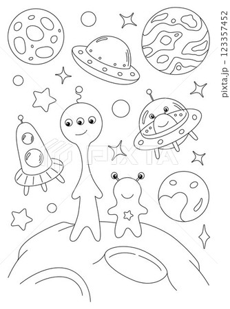 Coloring page with two aliens on the moon 123357452