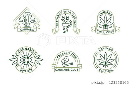 Set of 6 Cannabis and CBD Logo Icons 123358166