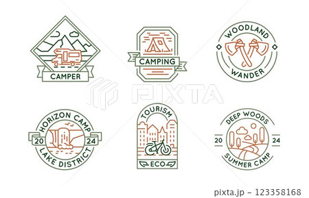 Set of 6 Camping and Outdoor Adventure Logo Icons Set of 6 Camping and Outdoor Adventure Logo Icons 123358168