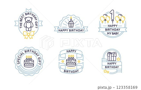 Set of 6 Happy Birthday Celebration Logo Icons Set of 6 Happy Birthday Celebration Logo Icons 123358169