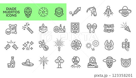 Dia de Muertos Icons Set 123358201