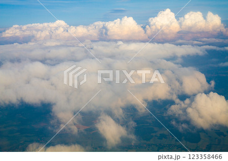 beautiful thick clouds in the sky from the height of the plane 123358466