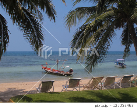 fishing motor boats moored on the sea coast fishing motor boats moored on the sea coast 123358468