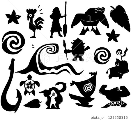 Tropical Island Adventure Silhouettes Ocean Mythology Icons 123358516