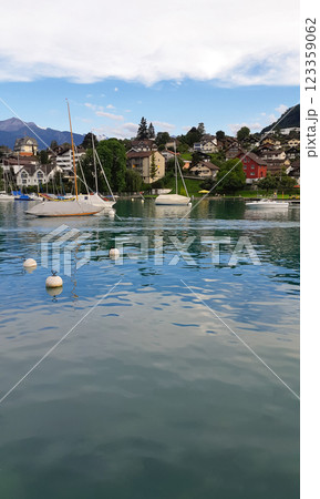 beautiful ships and boats are moored near the shore 123359062