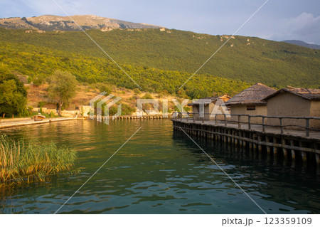 mud houses bungalow on the shore of the lake 123359109