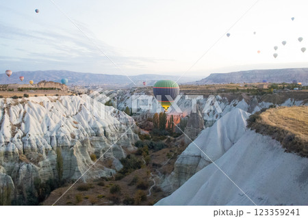 beautiful scenery flight of balloons in the mountains of Cappadocia in love valley 123359241