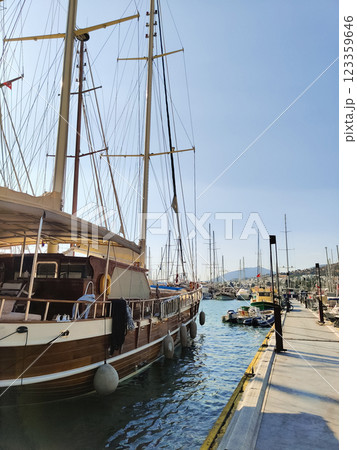 beautiful ships and boats are moored near the shore beautiful ships and boats are moored near the shore 123359646