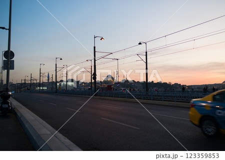 Sunset in Istanbul from a bridge. Beautiful skyline with mosque 123359853