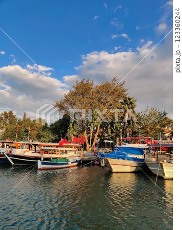 beautiful ships and boats are moored near the shore 123360244