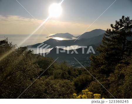beautiful landscape from babadag mountain to Oludeniz beach in Turkey beautiful landscape from babadag mountain to Oludeniz beach in Turkey 123360245