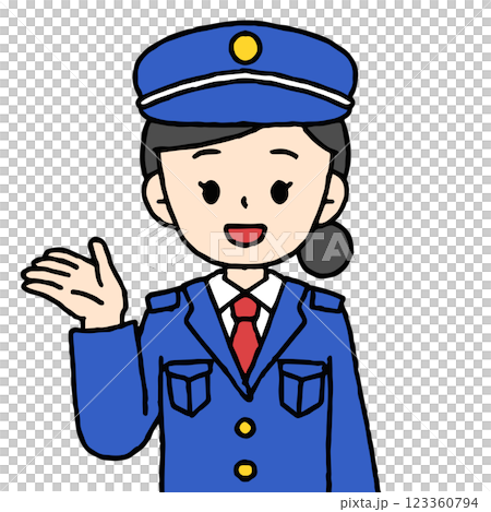 A female security guard is showing people around. A female security guard is showing people around. 123360794