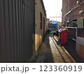 Silhouettes of dogs, next to a butcher's shop 123360919