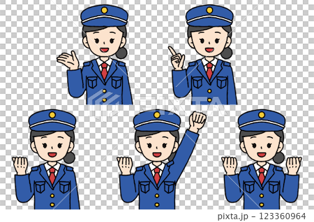 Security guard female pose set Security guard female pose set 123360964