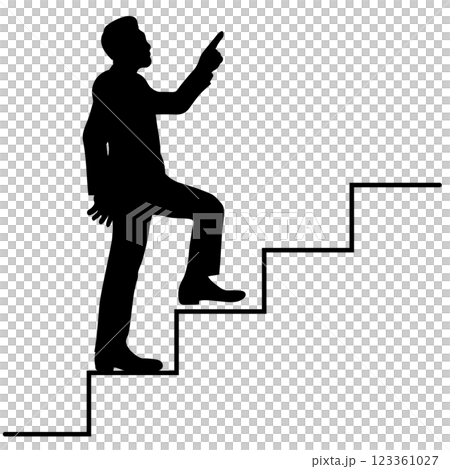 Silhouette illustration of a man pointing and climbing stairs 123361027