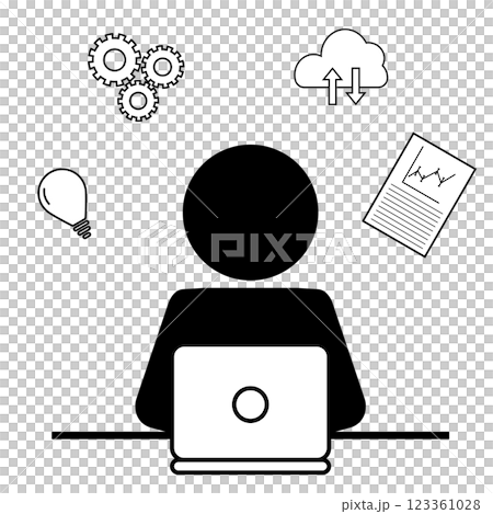 使用科技高效工作的人的象形圖 123361028