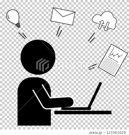 一個人使用科技來有效率地工作的象形圖（側面） 123361029