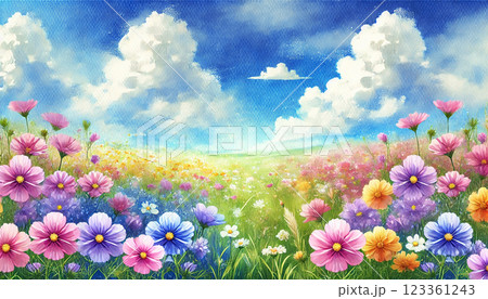 色とりどりの花が咲き誇る幻想的な草原の風景 123361243