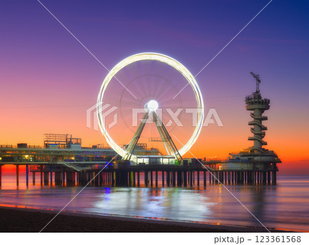 The Hague, Netherlands. Sea pier and Ferris wheel. Famous place on the beach in Holland. 123361568