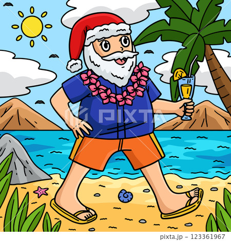 Christmas in July Santa with a Necklace Colored Christmas in July Santa with a Necklace Colored 123361967