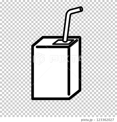 四角い紙パックに入ったストロー付きドリンクのイラスト　赤 123362027