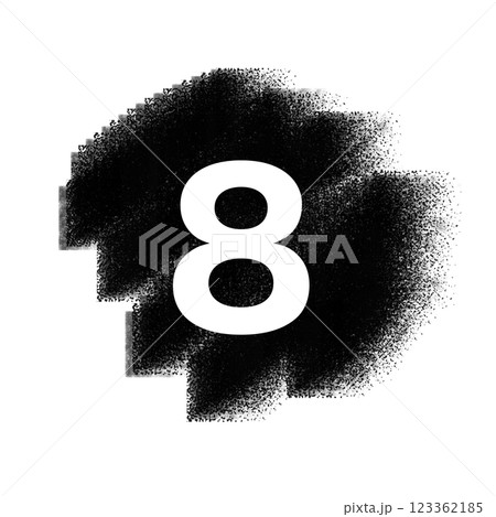 手描きアナログ風の黒い背景に数字8のモノクロアイコン 123362185