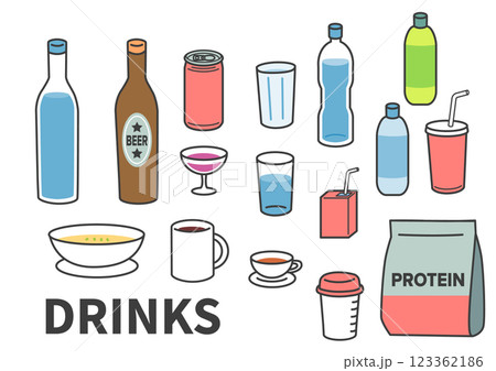 シンプルないろいろな飲物のイラストセット 123362186