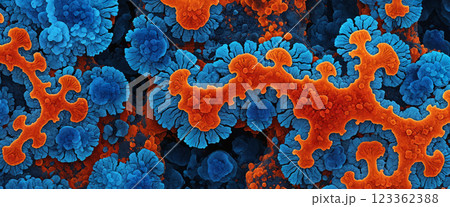 Microscopic magnification of spreading and growing molds or mold fungus on organic tissue producing toxic poisons 123362388
