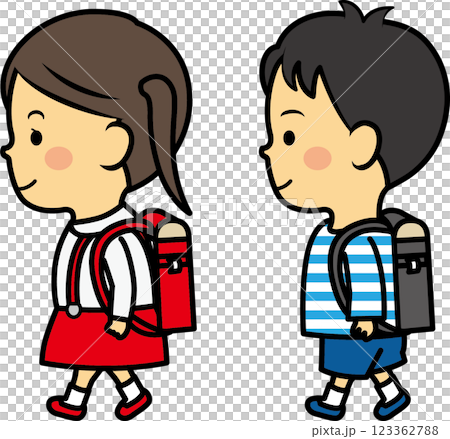 Elementary school boys and girls walking with school bags 123362788